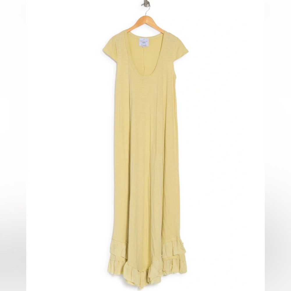 Area Stars Cap Sleeve Ruffle Hem Maxi Dress in Yellow NWT Size S